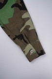 Camouflage Street Camouflage Print Patchwork Pocket Buckle Turndown Collar Tops