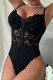 Black Sexy Solid Lace Spaghetti Strap Skinny Bodysuits