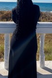 Black Casual Solid Fold Oblique Collar Long Sleeve Dresses