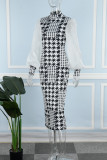 White Casual Print Patchwork Half A Turtleneck One Step Skirt Dresses