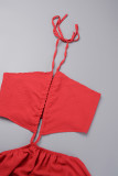 Red Sexy Daily Elegant Vacation Patchwork Solid Color Halter Dresses