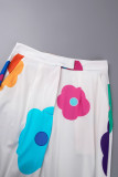 White Casual Sweet Cute Vacation Print Bandage Printing Turndown Collar Long Sleeve Two Pieces