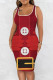 Dark Red Casual Print Basic U Neck Vest Dress Dresses