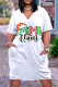 White Casual Print Basic V Neck Short Sleeve Dress