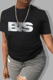Black Casual Daily Print Patchwork O Neck T-Shirts