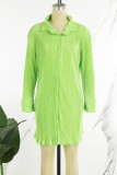 Red Casual Solid Patchwork Buckle Shirt Collar Shirt Dress Dresses