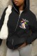 Black Casual Print Patchwork Zipper Hooded Collar Outerwear