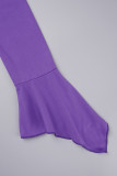 Purple Street Solid Bandage Patchwork Asymmetrical Collar Irregular Dress Dresses