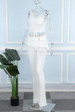 White Casual Solid Hollowed Out Backless One Shoulder Sleeveless Two Pieces
