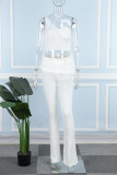White Casual Solid Hollowed Out Backless One Shoulder Sleeveless Two Pieces