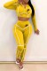 Yellow Casual Street Print Letter Hooded Collar Long Sleeve Two Pieces