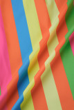 Colour Work Elegant Vacation Simplicity Geometric Striped Print Printing Turndown Collar Long Sleeve Two Pieces