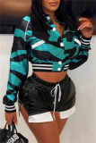 Pink Casual Print Patchwork Buckle Outerwear