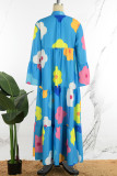 Blue Casual Sweet Daily Simplicity Floral Printing Shirt Collar Dresses