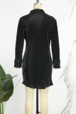 Red Casual Solid Patchwork Buckle Shirt Collar Shirt Dress Dresses