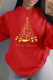Red Casual Daily Print Draw String Hooded Collar Tops