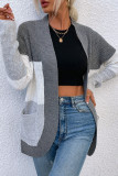 Grey Casual Patchwork Cardigan Contrast Outerwear