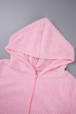 Pink Street Solid Patchwork Pocket Zipper Hooded Collar Long Sleeve Two Pieces