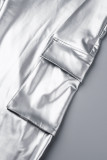 Silver Casual Solid Zipper Mandarin Collar Long Sleeve Two Pieces