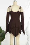 Purple Street Solid Bandage Patchwork Asymmetrical Collar Irregular Dress Dresses