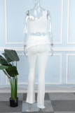 White Casual Solid Hollowed Out Backless One Shoulder Sleeveless Two Pieces