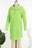 Red Casual Solid Patchwork Buckle Shirt Collar Shirt Dress Dresses