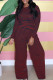 Deep Blue Casual Striped Patchwork O Neck Long Sleeve Two Pieces