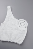 White Casual Solid Hollowed Out Backless One Shoulder Sleeveless Two Pieces