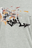Light Gray Casual Daily Print Patchwork O Neck T-Shirts