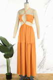 Red Sexy Daily Elegant Vacation Patchwork Solid Color Halter Dresses