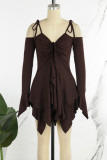 Purple Street Solid Bandage Patchwork Asymmetrical Collar Irregular Dress Dresses