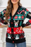 Black Casual Patchwork Buttons V Neck Outerwear