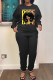 Black Gold Casual Print Basic O Neck Long Sleeve Two Pieces