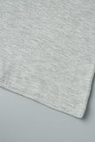 Light Gray Casual Daily Print Patchwork O Neck T-Shirts