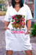White Pink Casual Print Basic V Neck Short Sleeve Dress