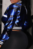 Pink Casual Print Patchwork Buckle Outerwear