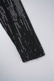 Blue Casual Patchwork Sequins Frenulum V Neck Long Sleeve Dresses