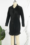 Red Casual Solid Patchwork Buckle Shirt Collar Shirt Dress Dresses