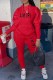 Red Casual Print Letter Hooded Collar Long Sleeve Two Pieces