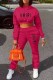 Rose Red Casual Print Letter Hooded Collar Long Sleeve Two Pieces