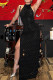 Black Sexy Bronzing Patchwork High Opening Mesh O Neck Long Dress Dresses