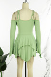 Purple Street Solid Bandage Patchwork Asymmetrical Collar Irregular Dress Dresses
