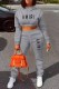 Grey Casual Print Letter Hooded Collar Long Sleeve Two Pieces