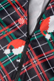 Red Black Living Print Patchwork Zipper Christmas Day Sleepwear