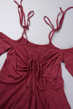 Purple Street Solid Bandage Patchwork Asymmetrical Collar Irregular Dress Dresses
