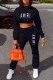 Black Casual Print Letter Hooded Collar Long Sleeve Two Pieces