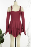 Purple Street Solid Bandage Patchwork Asymmetrical Collar Irregular Dress Dresses