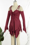 Purple Street Solid Bandage Patchwork Asymmetrical Collar Irregular Dress Dresses