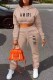 Khaki Casual Print Letter Hooded Collar Long Sleeve Two Pieces