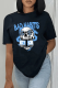 Black Street Print Patchwork O Neck T-Shirts